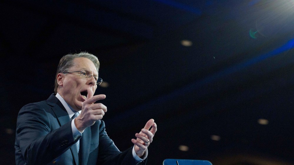 National Rifle Association (NRA) CEO Wayne LaPierre speaks at the Conservative Political Action Conference (CPAC) in National Harbor, Maryland, on March 15, 2013.  (Photo by Nicholas Kamm/AFP/Getty Images)