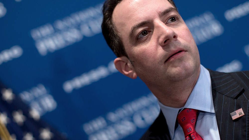 Republican National Committee Chairman Reince Priebus talks with members of the press after speaking at the National Press Club March 18, 2013 in Washington, DC.