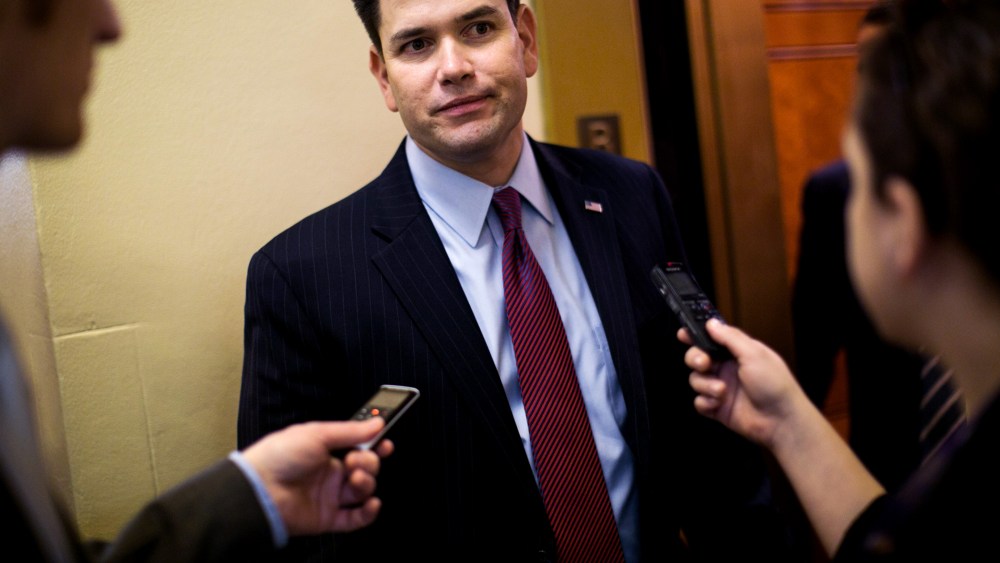 Sen. Marco Rubio (R-FL) talks to reporters on Capitol Hill on March 22, 2013 in Washington, DC.