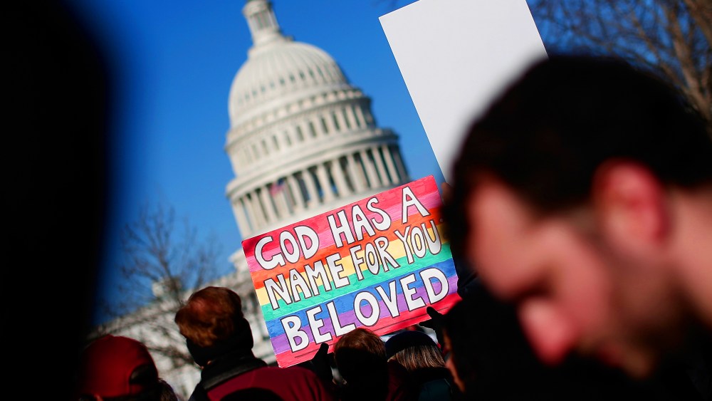 Equal rights supporters demonstrate in front of the U.S. Supreme Court March 26, 2013 in Washington, DC. (Photo by Win McNamee/Getty Images)