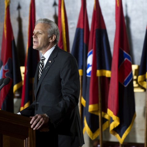 Michael Oren, Israeli Ambassador to the United States, speaks during the National Day of Remembrance Ceremony honoring the victims of the Holocaust in the US Capitol Rotunda in Washington, DC, on April 11, 2013. (Photo by Saul Loeb/AFP/Getty)