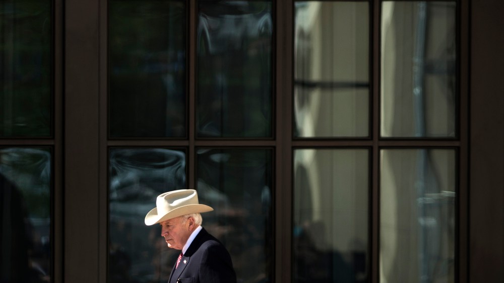 Former US Vice President Dick Cheney arrives for a dedication ceremony at the George W. Bush Library and Museum