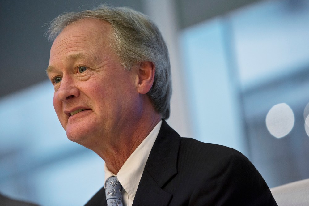 Lincoln Chafee, then-governor of Rhode Island, speaks during an interview in New York on April 29, 2013