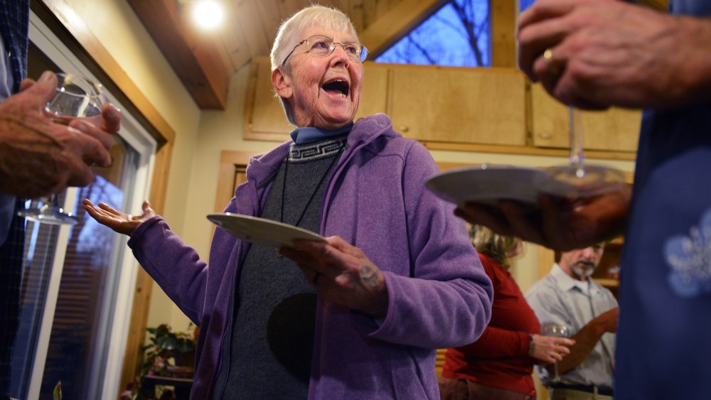 Sister Megan Rice answers questions from members of a church group at a home in Maryville, TN, on February 5, 2013.