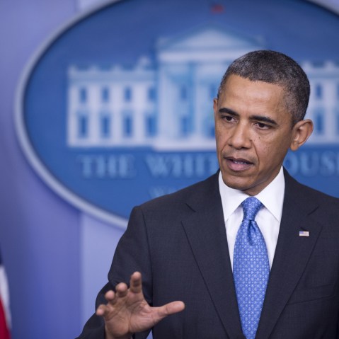 President Barack Obama holds a press conference in the Brady Press Briefing Room of the White House in Washington, DC, on April 30, 2013. The President on Tuesday warned of rushing to judgement on possible use of chemical weapons by Syria. (Photo by...