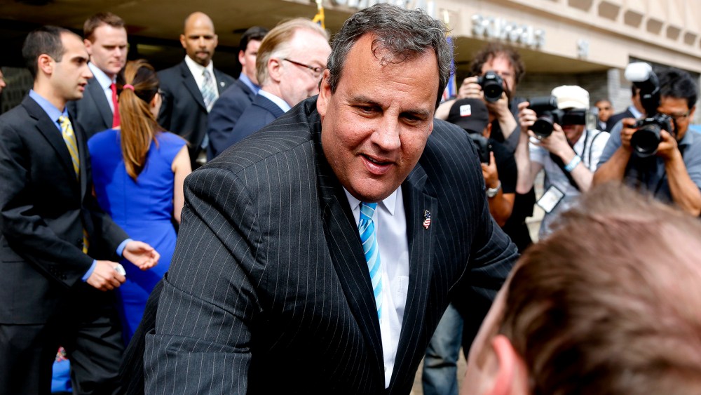 New Jersey Gov. Chris Christie appears at a groundbreaking ceremony on May 7, 2013 in Newark, N.J.