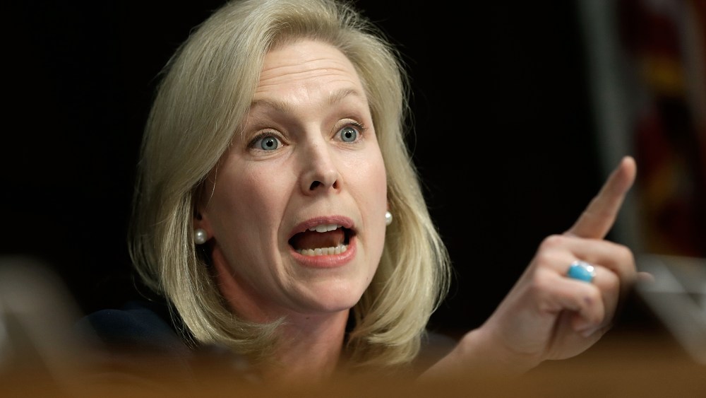 File photo: New York Sen. Kirsten Gillibrand questions U.S. military leaders while they testify before the Senate Armed Services Committee on pending legislation regarding sexual assaults in the military June 4, 2013 in Washington, D.C. (Photo by: Win...