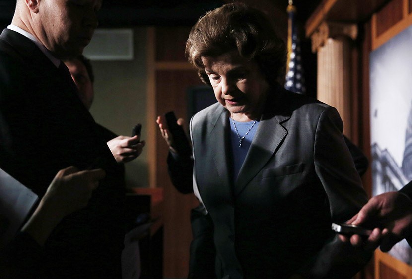 Chairman the U.S. Senate Select Committee on Intelligence Sen. Dianne Feinstein (D-CA) answers questions from members of the media June 6, 2013 on Capitol Hill in Washington, DC. Feinstein and Chambliss spoke on the millions of Verizon customers phone...