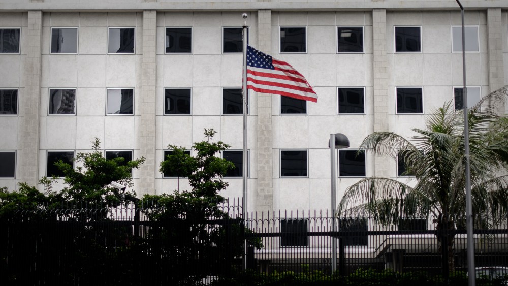 The US flag flutters in front of the US consulate in Hong Kong on June 10, 2013.