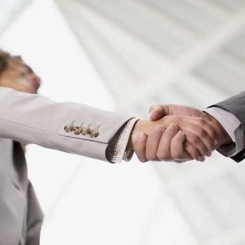 Image: Businessman and businesswoman shaking hands