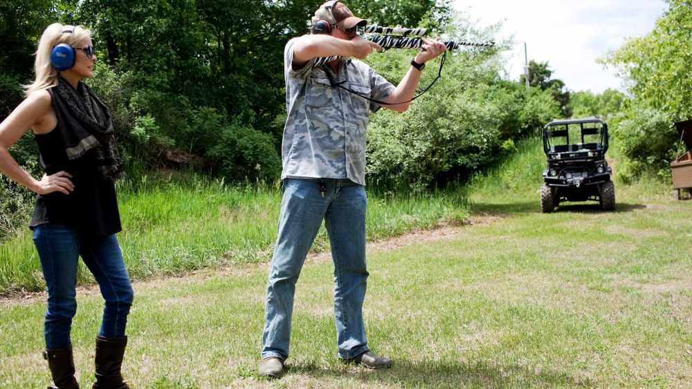 Ted Nugent and his wife Shemane shoot guns on their 1,200 acre ranch, June 6, 2013, in Concord, Mich.