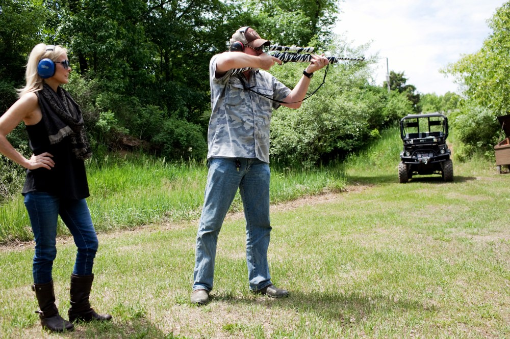 Ted Nugent and his wife Shemane shoot guns on their 1,200 acre ranch, June 6, 2013, in Concord, Mich.
