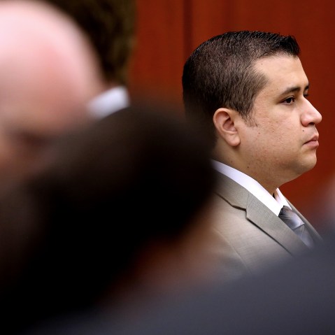 George Zimmerman watches the jury arrive in the courtroom during  the 21st day of his trial in Seminole circuit court, July 9, 2013 in Sanford, Florida.  (Photo by Joe Burbank/Pool/Getty Images)