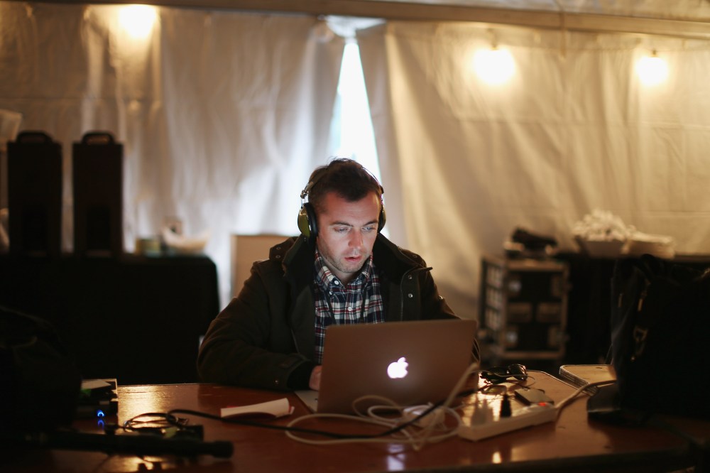 American journalist Michael Hastings reports from the Obama campaign trail the day before the general election November 5, 2012 in Des Moines, Iowa.