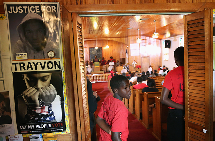 Parishioners attend Sunday service at Allen Chapel AME church in the historic black neighborhood of Goldsboro on July 14, 2013 in Sanford, Florida. During the service Pastor Valarie Houston compared seventeen-year-old Trayvon Martin, who was shot and...