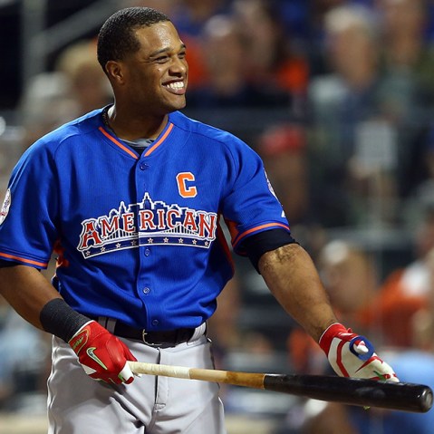 Robinson Cano of the New York Yankees reacts during the Chevrolet Home Run Derby on July 15, 2013 at Citi Field in the Flushing neighborhood of the Queens borough of New York City.  (Photo by Elsa/Getty Images)