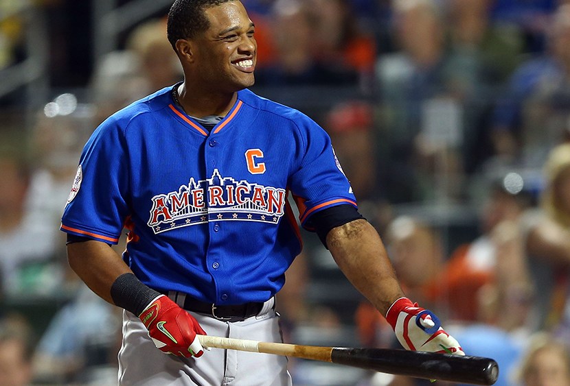 Robinson Cano of the New York Yankees reacts during the Chevrolet Home Run Derby on July 15, 2013 at Citi Field in the Flushing neighborhood of the Queens borough of New York City.  (Photo by Elsa/Getty Images)