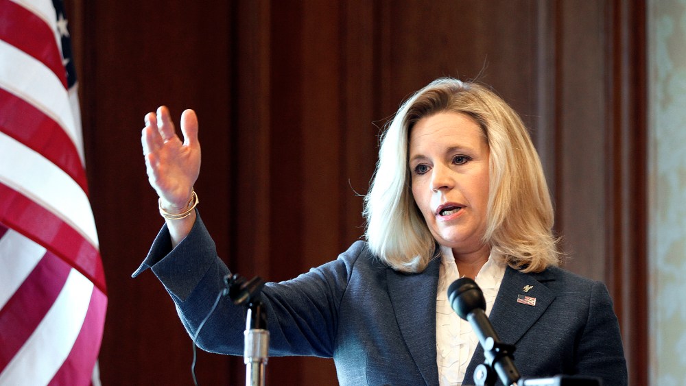 Wyoming Senate candidate Liz Cheney holds a news conference at the Little America Hotel and Resort in Cheyenne, Wyoming on July 17, 2013.