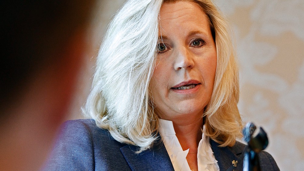 Wyoming Senate candidate Liz Cheney answers a question from a reporter at a news conference, July 17, 2013.