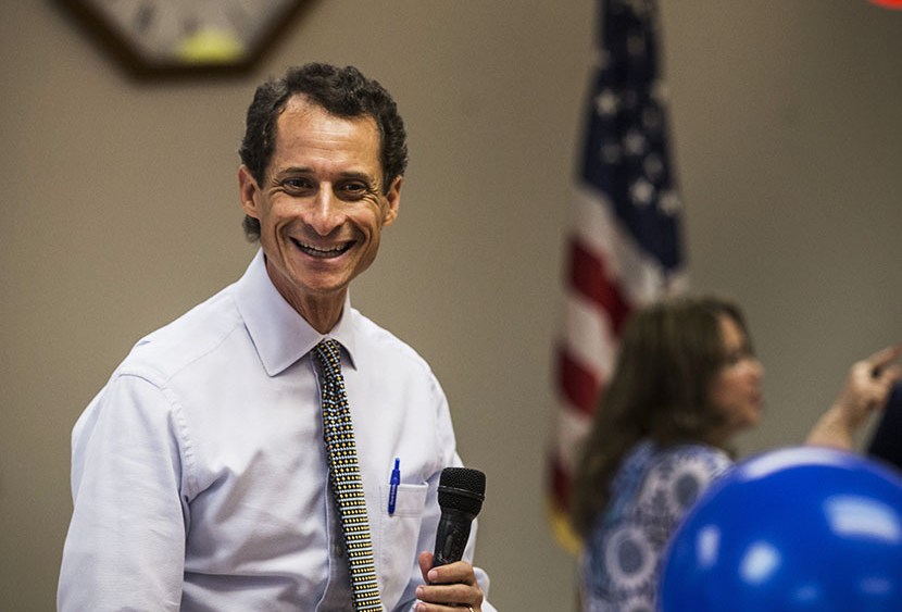 New York City mayoral candidate and former U.S. Rep. Anthony Weiner speaks to seniors at Elmhurst Senior Center on August 5, 2013 in New York City. (Photo by Andrew Burton/Getty)