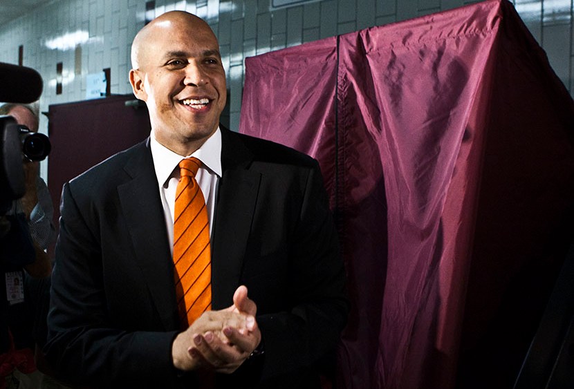 Newark Mayor and Senate candidate Cory Booker attends special-election primary in a polling center as he cast his vote on August 13, 2013 in Newark, N.J. (Photo by Kena Betancur/Getty)