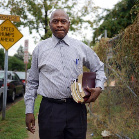 Cleveland Wright, 55, makes his way to the church he attends at Resurrection Church of God in Christ on Sunday, August 18, 2013, in Washington, DC.