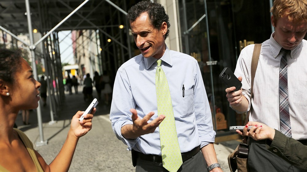 Anthony Weiner speaks to reporters in New York City, Sept. 9, 2013.
