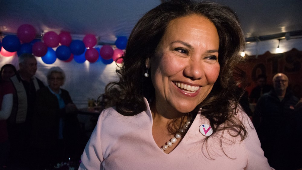 Image: Former El Paso County Judge, Escobar, reacts after winning her Democratic primary race for the 16th congressional district in El Paso,