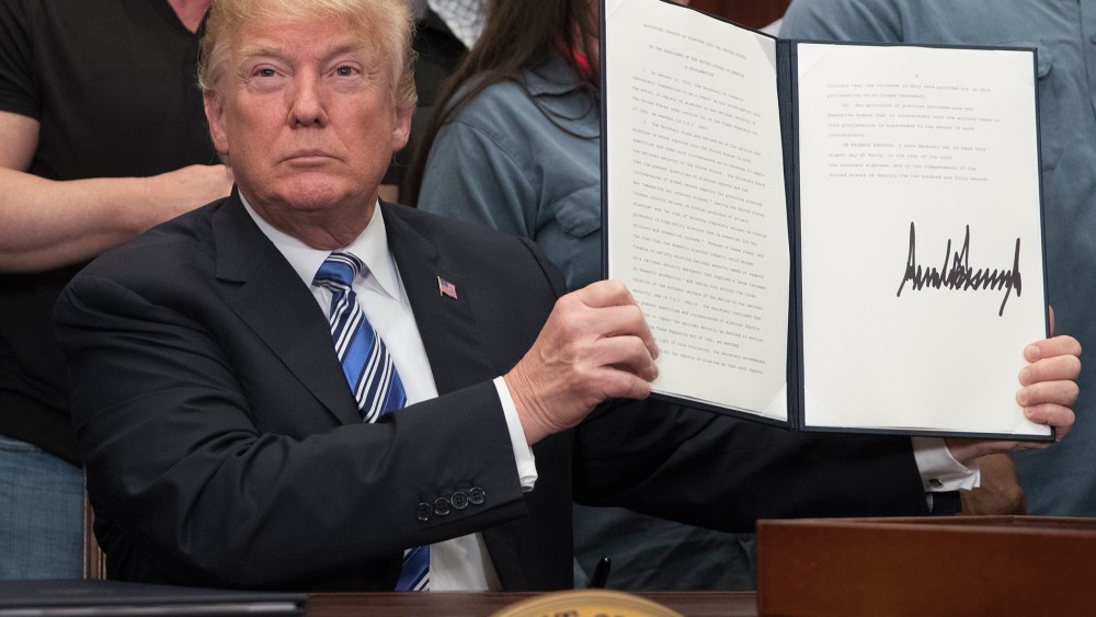 Image: US President Donald J. Trump signs a presidential proclamation on tariffs