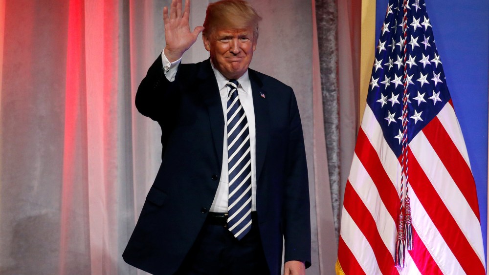 Image: U.S. President Donald Trump delivers remarks at the National Republican Congressional Committee's annual March dinner at the National Building Museum in Washington