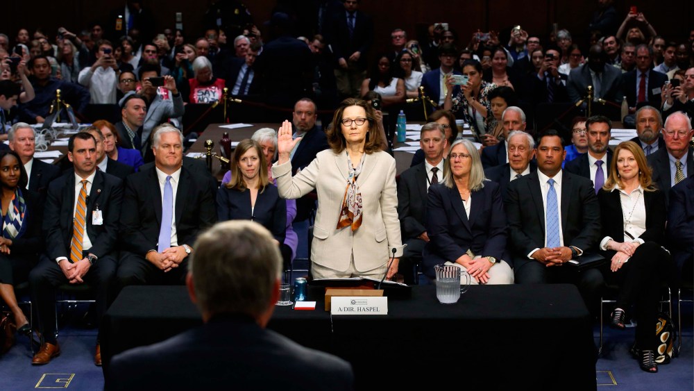 Image: CIA director nominee Haspel is sworn in to testify at her Senate Intelligence Committee confirmation hearing in Washington