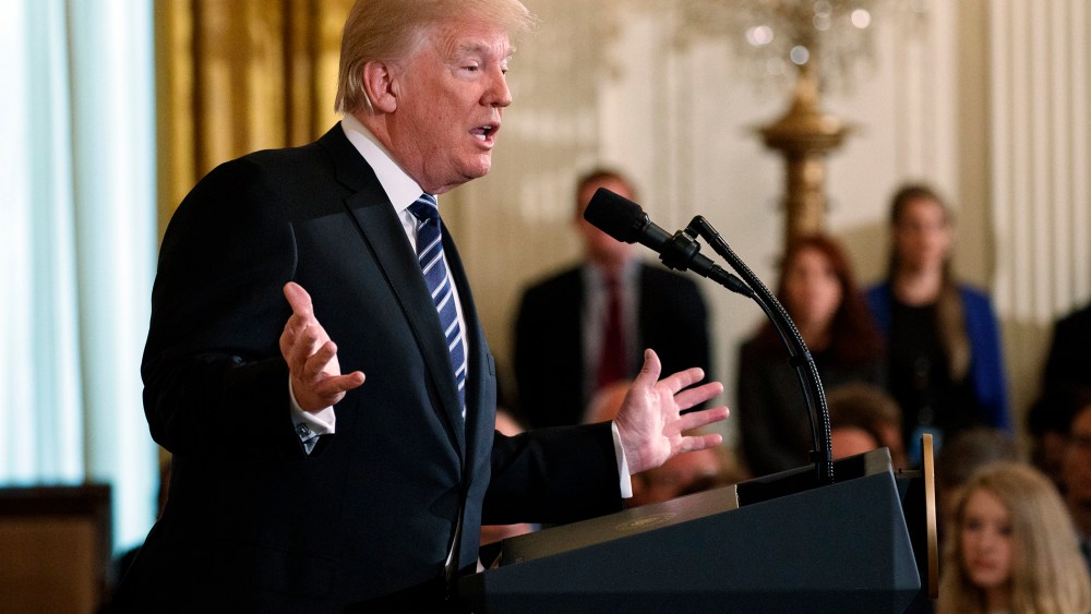Image: Trump speaks during an event in the East Room of the White House