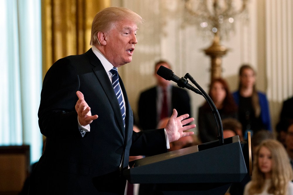 Image: Trump speaks during an event in the East Room of the White House