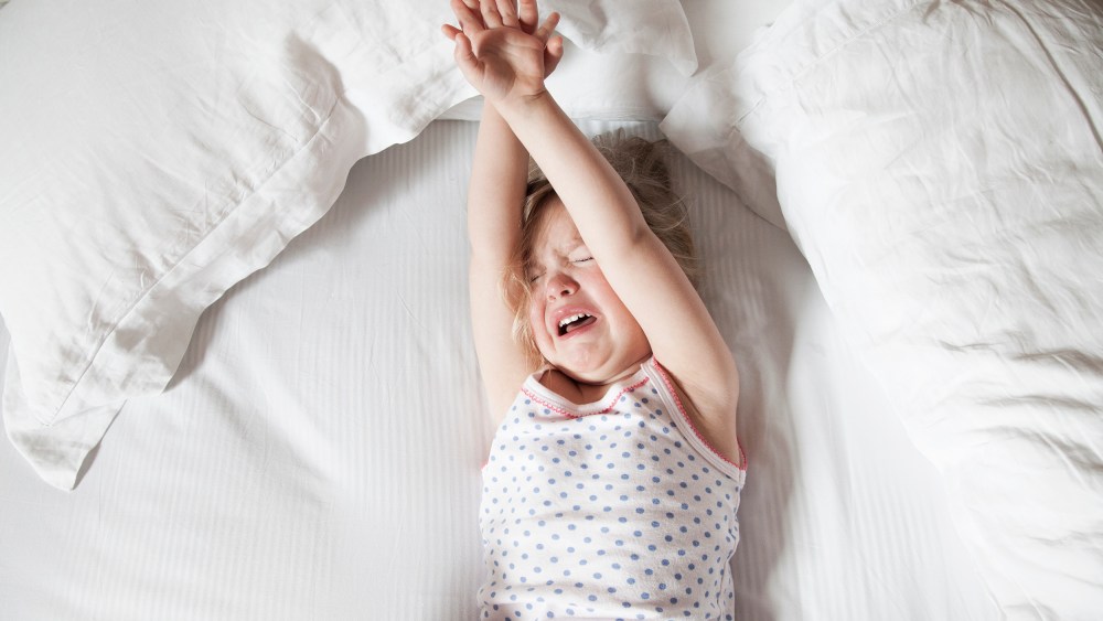 Image: Little girl crying in bed