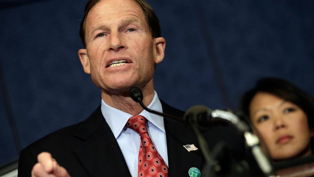 Sen. Richard Blumenthal (D-CT) speaks during a press conference at the U.S. Capitol Sept. 18, 2013 in Washington, DC.