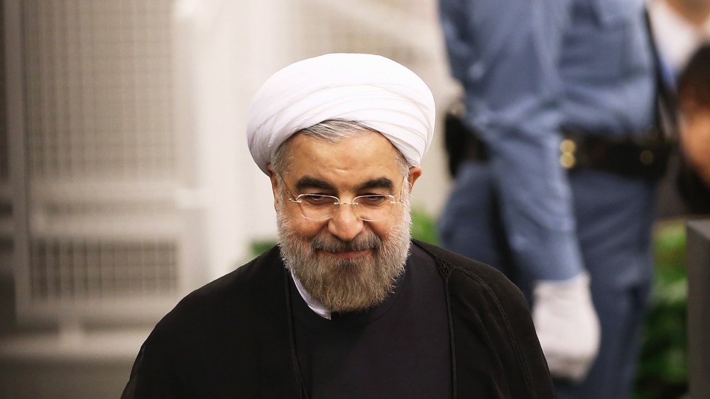 Iranian President Hassan Rouhani departs after addressing the U.N. General Assembly