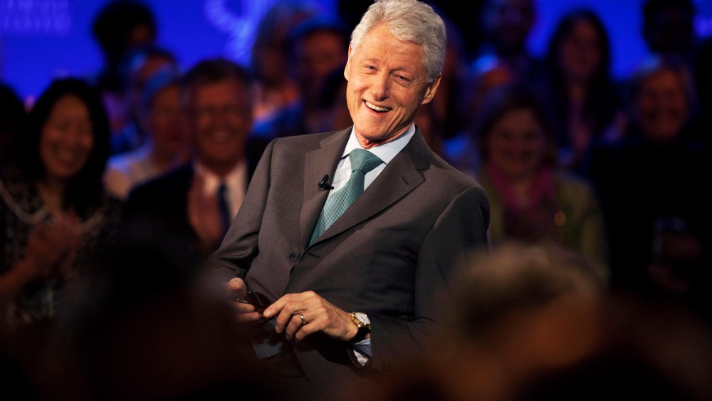 Former U.S. President Bill Clinton smiles during a taping of CNN's Piers Morgan Tonight at the annual Clinton Global Initiative (CGI) meeting on Sept. 25, 2013 in New York City. (Photo by Ramin Talaie/Getty Images)
