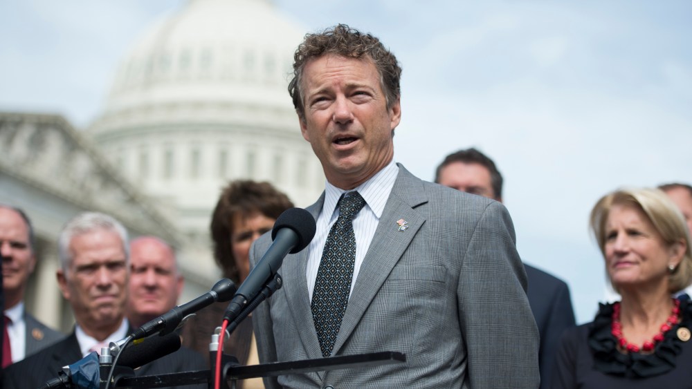 Sen. Rand Paul, R-Ky., speaks at the House Triangle during Coal Caucus' news conference.