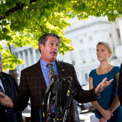 US Senator David Vitter (C) speaks during a press conference on Capitol Hill, September 30, 2013.