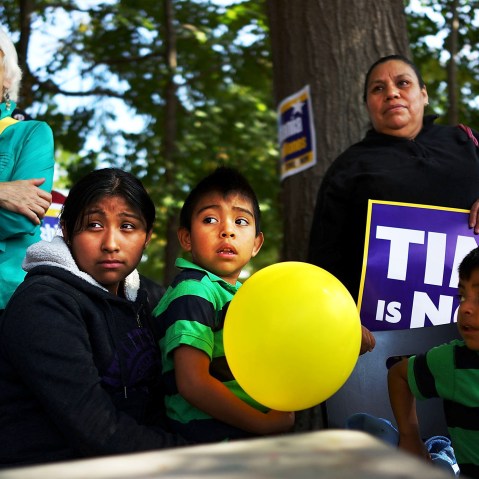 Advocates for immigration reform gather as part of the National Day for Dignity and Respect in New Haven, Connecticut, Oct. 5, 2013.