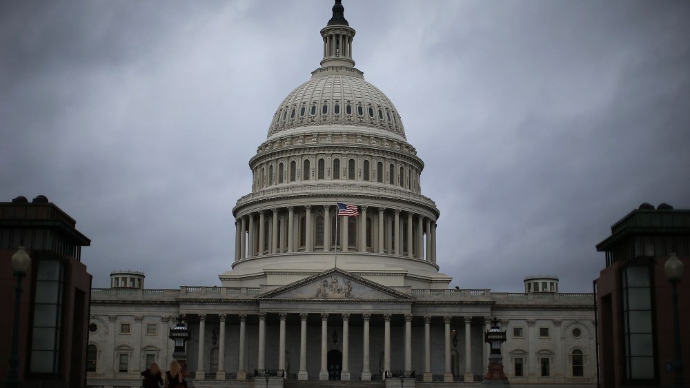 Clouds fill the sky in front of the U.S. Capitol on October 7, 2013 in Washington, DC.