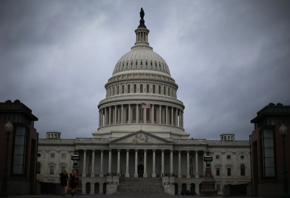 Clouds fill the sky in front of the U.S. Capitol on October 7, 2013 in Washington, DC.