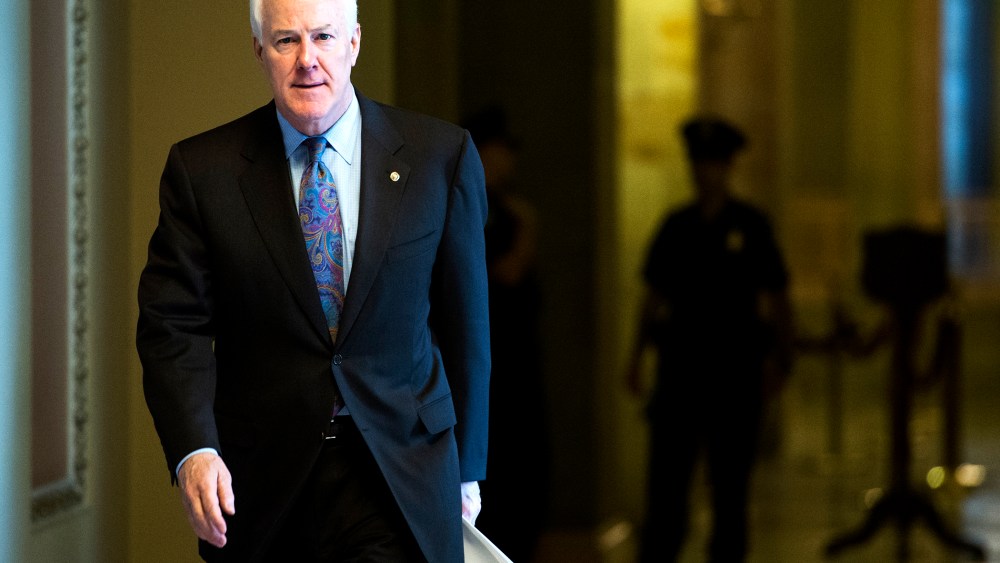 John Cornyn, R-Texas, leaves Senate Minority Leader Mitch McConnell's office in the Capitol on Oct. 8, 2013 in Washington, D.C. (Photo By Bill Clark/CQ Roll Call/Getty)