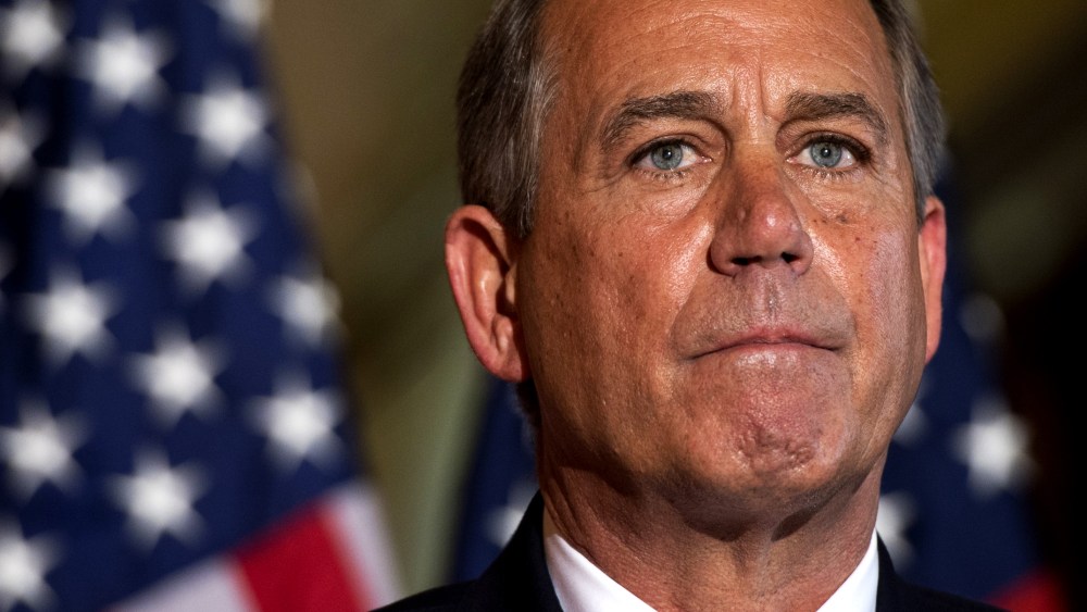 US Speaker of the House John Boehner speaks at the US Capitol in Washington, DC on Oct. 8, 2013.