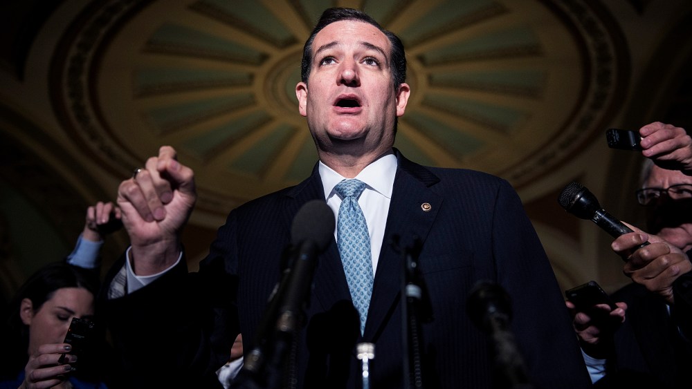 US Senator Ted Cruz speaks to reporters on Capitol Hill on Oct. 16, 2013 in Washington, DC.