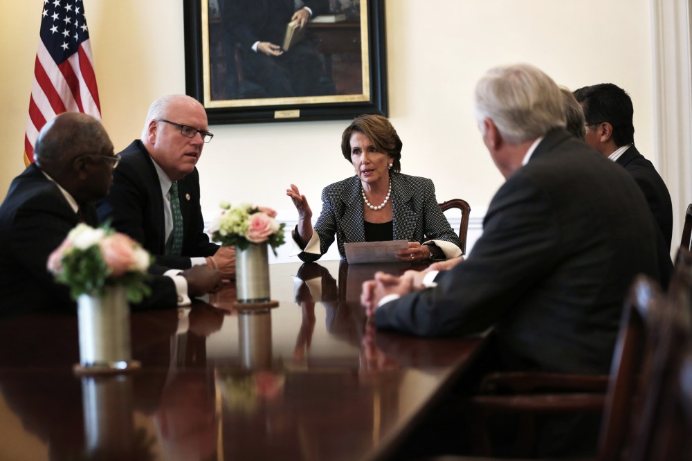 U.S. House Minority Leader Rep. Nancy Pelosi speaks during a House Democratic leadership meeting October 16, 2013 on Capitol Hill in Washington, DC.