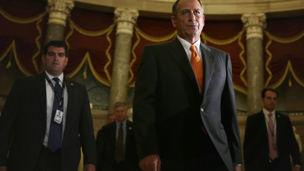 U.S. Speaker of the House Rep. John Boehner (R-OH) walks to the House Chamber for a vote on Oct. 16, 2013 on Capitol Hill in Washington, DC.