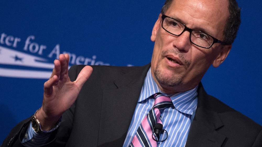 US Secretary of Labor Tom Perez speaks in Washington on Oct. 24, 2013.
