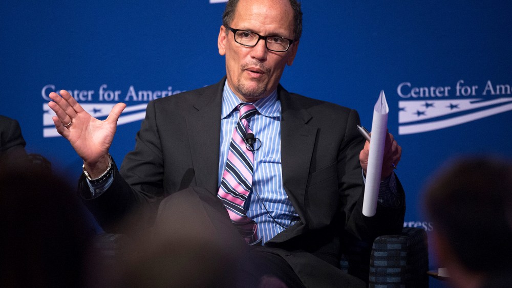 US Secretary of Labor Tom Perez speaks during the Center for American Progress Conference in Washington, Oct. 24, 2013.