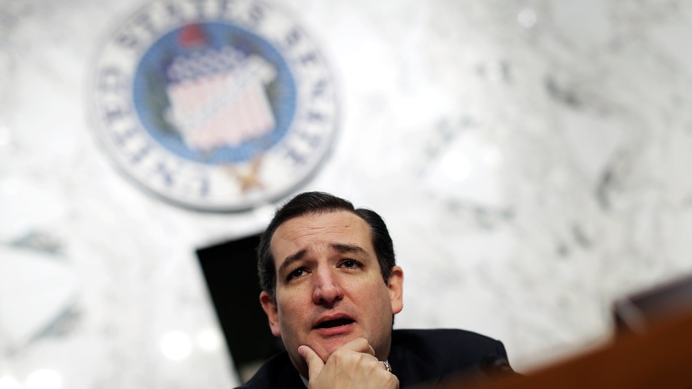 Sen. Ted Cruz speaks during a Senate Judiciary Committee hearing on "Stand Your Ground" laws October 29, 2013 in Washington, DC.